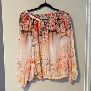 Jennifer Lopez Flutter Sleeve Blouse in Pink and Orange